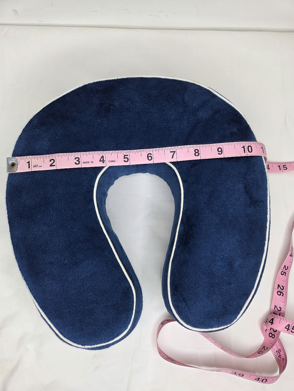 World's Best Memory Foam Navy Blue Travel Neck Pillow with Ivory Piping - Picture 10 of 10